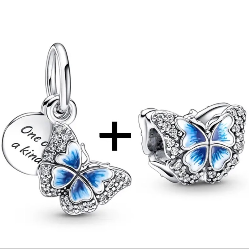 🦋💙BLUE BUTTERFLY DANGLE & SPARKLING CHARM SET💙🦋SPECIAL OFFER AVAILABLE BELOW